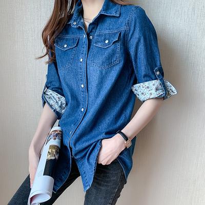 Frauen Denim Shirt Lange Ärmel Revers Einreiher Cardigan Tops Lose Bluse Große Größe Mittellange Jacke
