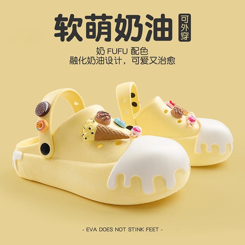 Cream Hole Shoes Women's Summer Color Matching DIY Ice Cream Beach Shoes Bag Head Wearing Fashion Slippers Women