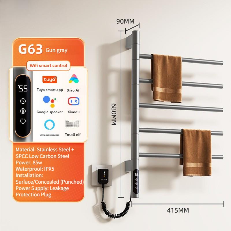 Wall Mounted Rotating Electric Heating Towel Bar Home Bathroom Intelligent Constant Temperature Drying Towel Rack