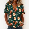 Women's Casual Short Sleeve V-Neck Christmas Print Pullover Top