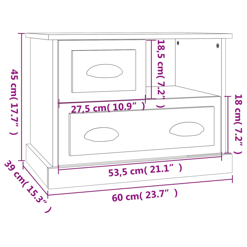 Nightstand High Gloss White 60 x 39 x 45 cm