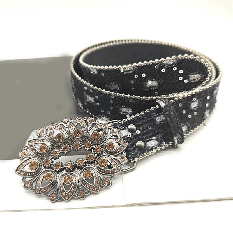 Beaded Trim Fabric Waist Belt Adult Fashion Rhinestones Buckle Waistband Dress Belt 2000s Girl Pants Belt Waist Decors