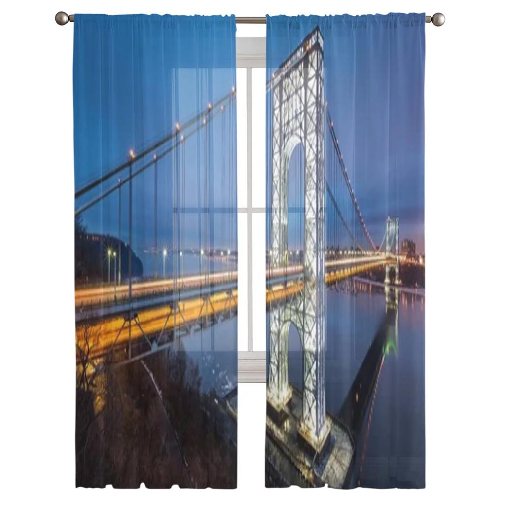 New York Night View Sheer Curtains For Bedroom Living Room Tulle Curtains For Kitchen Window Voile Curtains