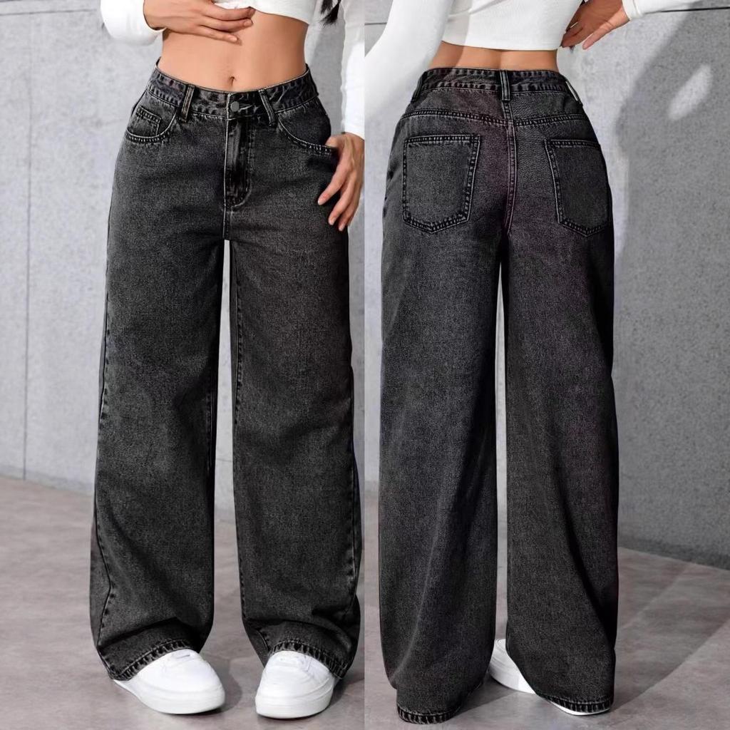 Avrupa & Amerikan Yüksek Bel Bol Düz Kot Pantolon - Kadınlar İçin Tatlı & Baharatlı Stil, İlkbahar & Sonbahar Modası.
