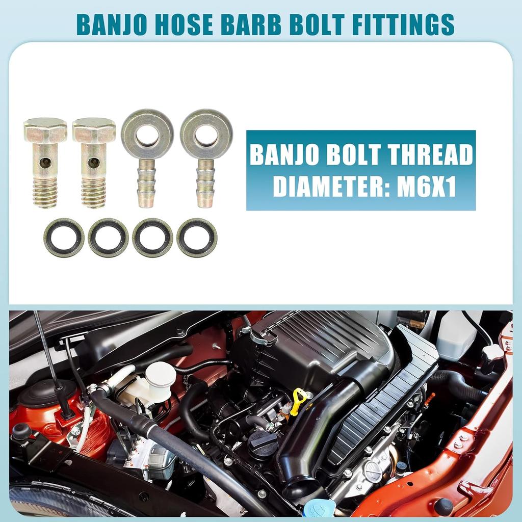 Banjo Bout M6x1 Banjo Slangtuit Bout Fittingen Remleiding Fitting Adapter met Koperen Ringetjes voor Motorfiets Auto (Set van 2)