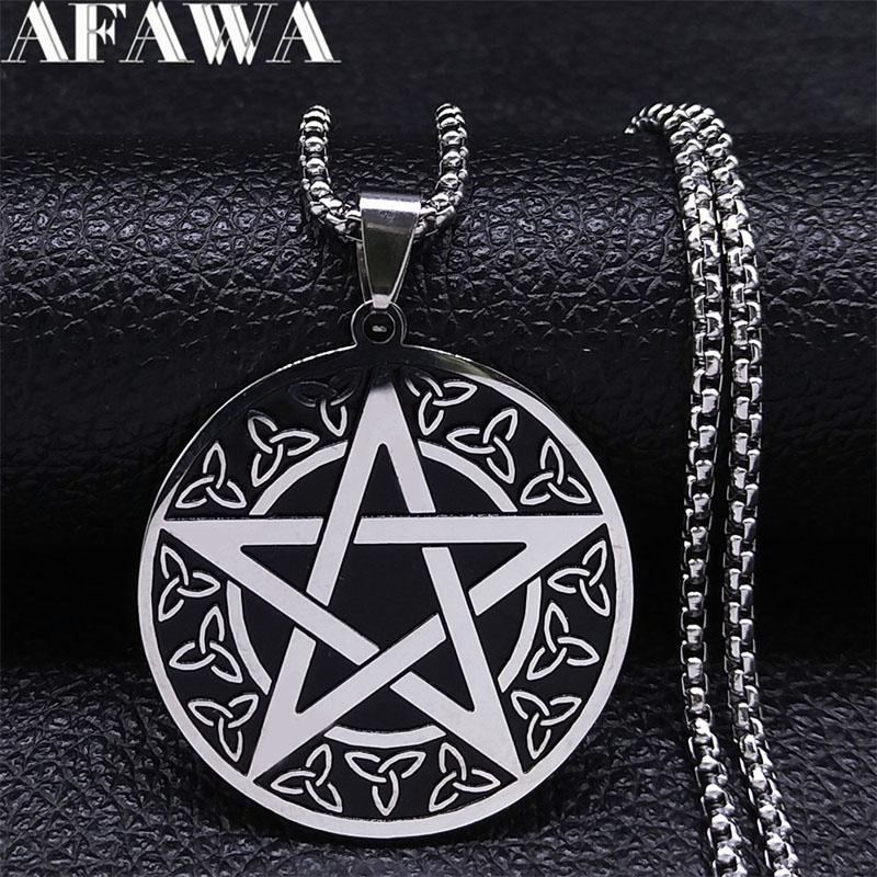 Witchcraft Pentagram Trinity Knot Symbol Necklace Stainless Steel Women/Men Wicca Necklaces Jewelry nudo de bruja amuleto N7753