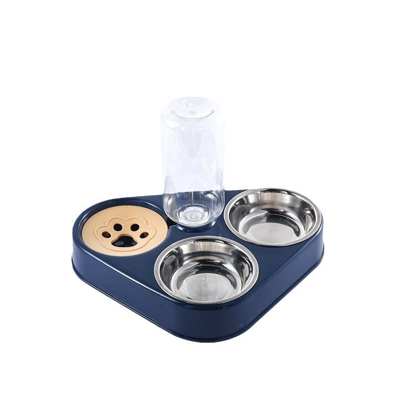 Cute Triangle Pet Bowl Set: 3 Plastic Bowls with Automatic Water Dispenser and Splash-Proof Design
