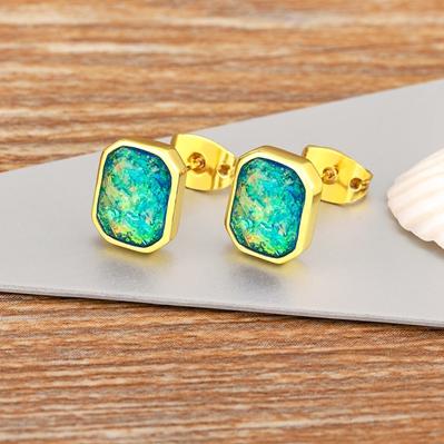 

Nidin Top Quality 4 Colors Opal Square Stud Earrings Luxury Cute Lucky Gold Plated Fine Wedding Jewelry Party Gift For Female зелений