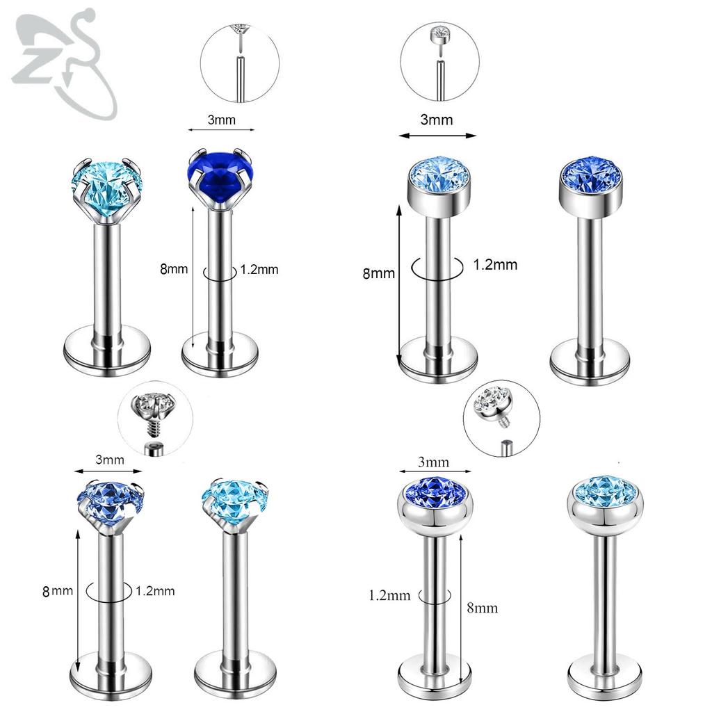 ZS 6-13 STK/LOT 16G Rustfritt Stål Leppe Labret Piercingsett Krystall Monroe Leppepiercing Øre Tragus Helix Bruskpiercing 6/8/10mm