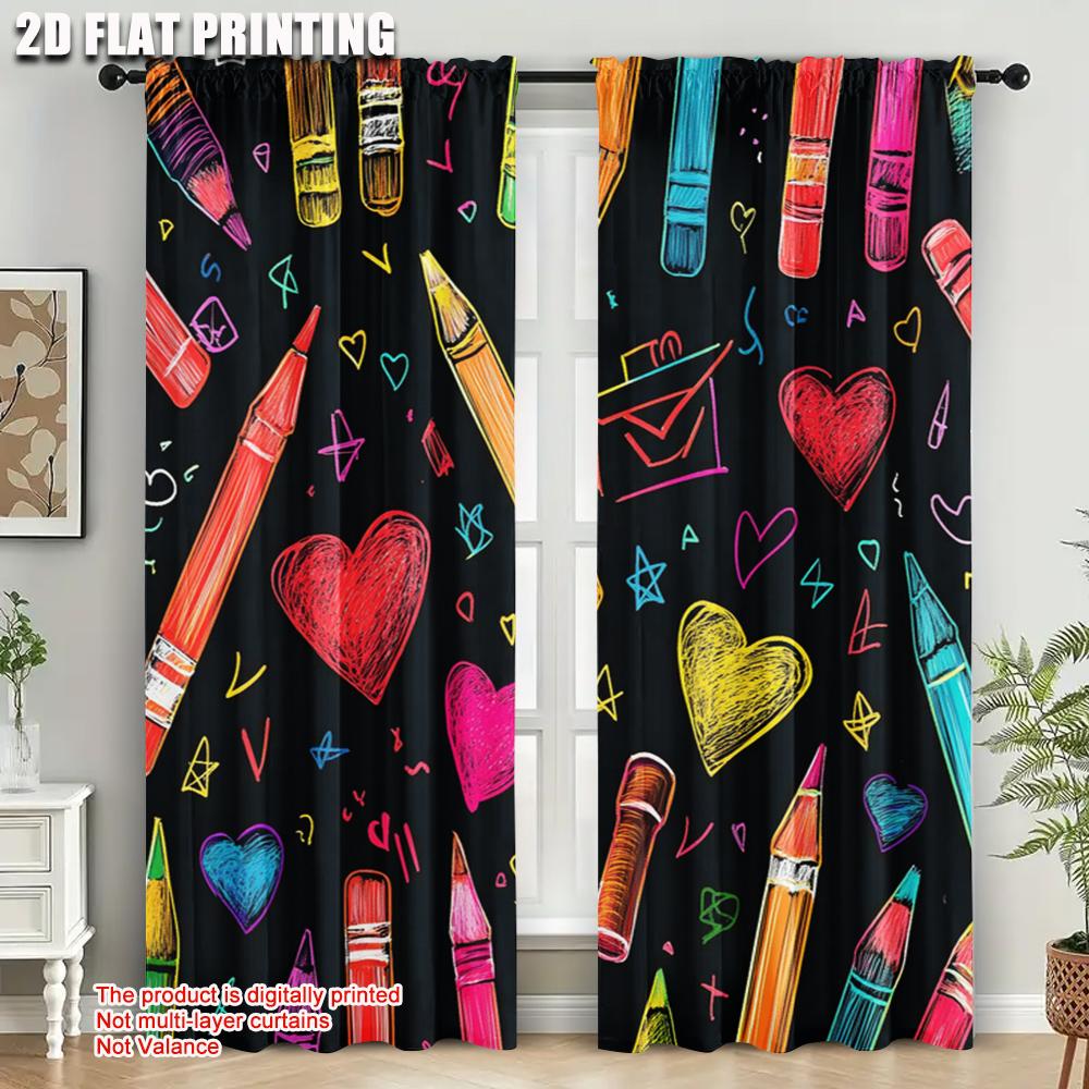 2pcs   Curtain Fabric 2D plane printing Colorful Crayon Machine Washable (without rod) Room Decor Perfect for Bedroom & Various