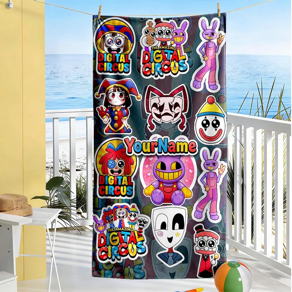 Digital Circus Customizable Name Beach Towel Quick-Dry Soft Microfiber Perfect for Traveling Yoga Camping and Swimming