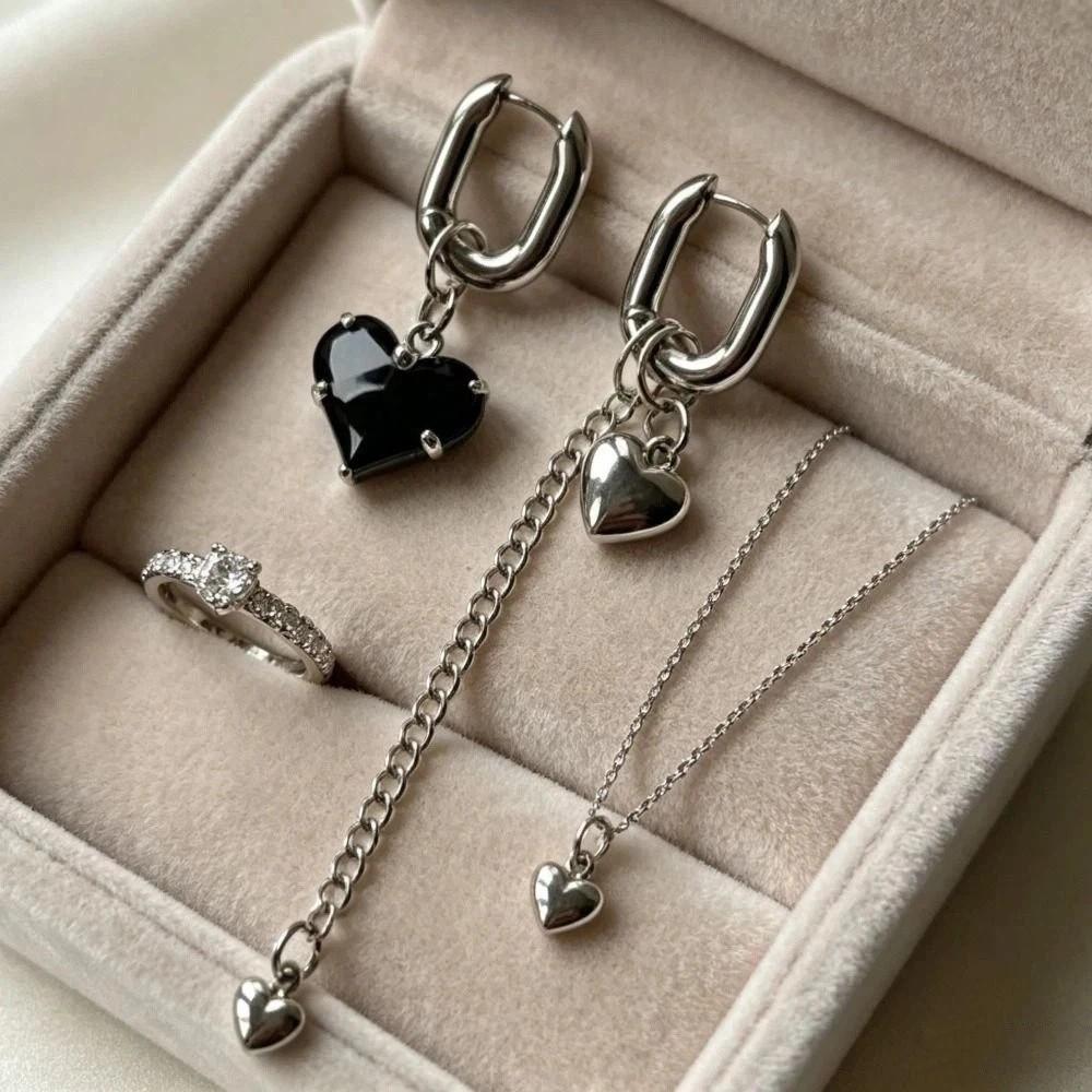 Tassel Design Asymmetric earrings Y2K Crystal Heart Earrings Long Pendant Earrings  Daily Wear