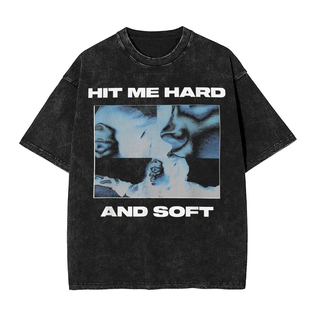 Hit Me Hard And Soft Inverted Black T Shirt Washed Oversize T-Shirts Men Women Tops Streetwear Printed Top Tees