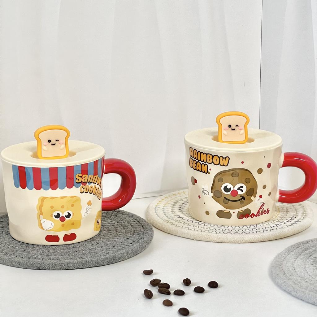 Cute toast drinking mug with lid girl birthday gift high value home office ceramic mug
