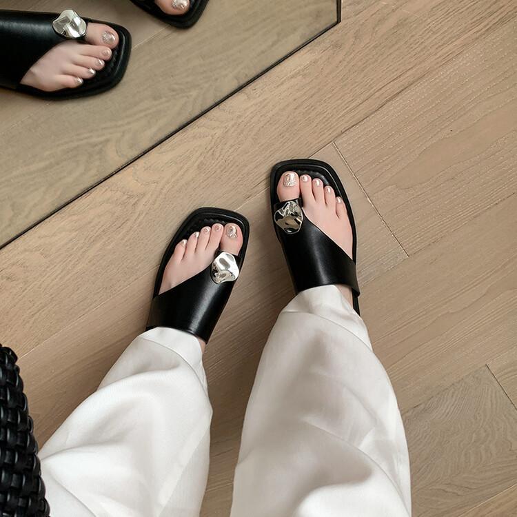 

Xiaoxiangfeng metal toe slippers women s summer wear 2025 new high-end soft bottom versatile women s cool slippers 43 чёрный