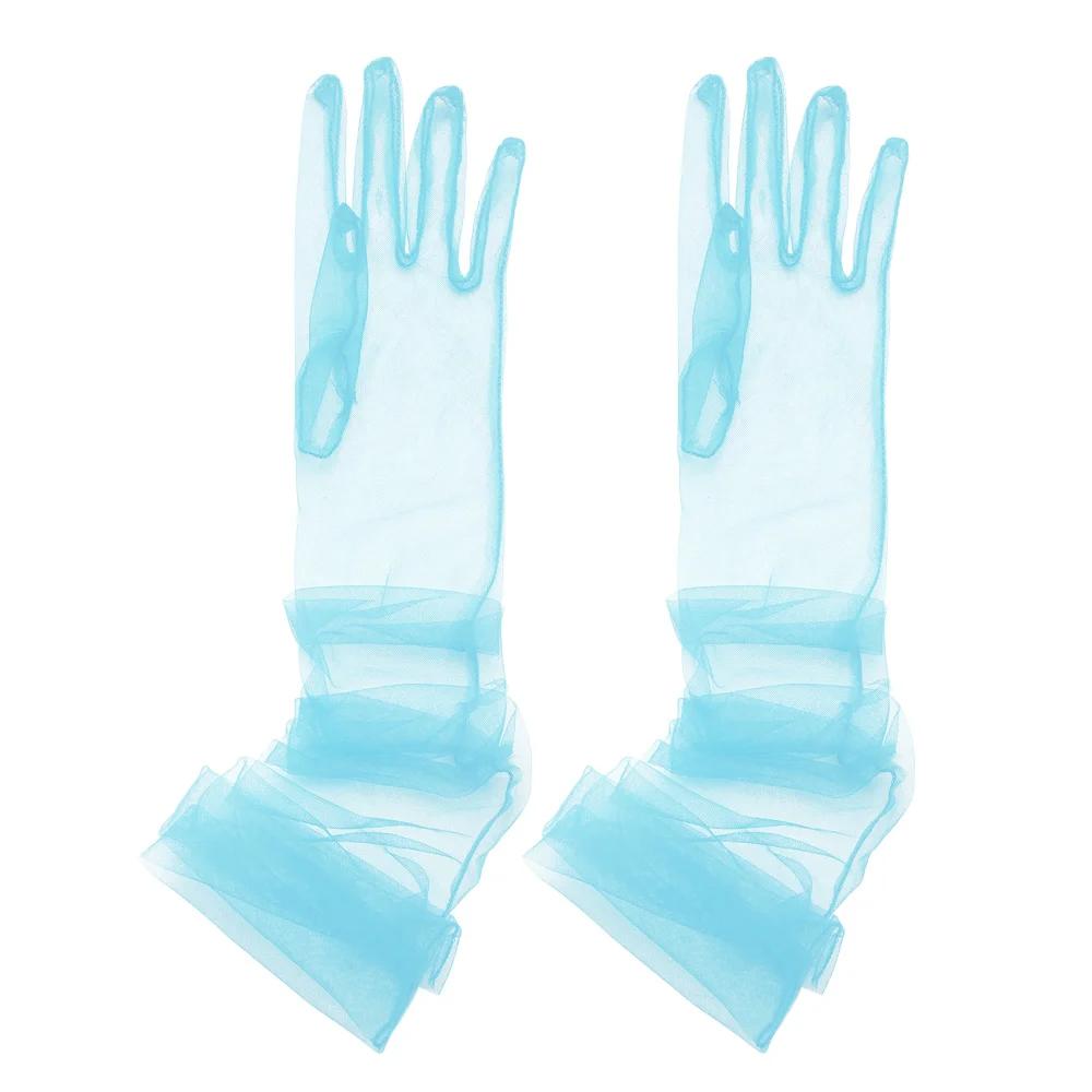 Zomer Dun Gaas Lange Transparante Handschoenen Volle Vinger Naadloze Wanten Zonbescherming Lange Doorzichtige Handschoenen Accessoires