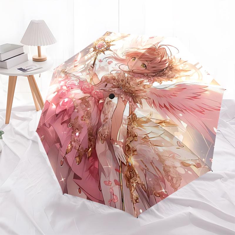 1pc Angel Wings Fantasy Automatic Folding Umbrella, Elegant Design with Pink Roses, Perfect for Fans, Travelers, and Daily Use.R104