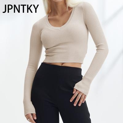 JPNTKY Damenmode Lässig Herbst Winter Einfarbig Druck Langarm V-Ausschnitt Blusen & Hemden