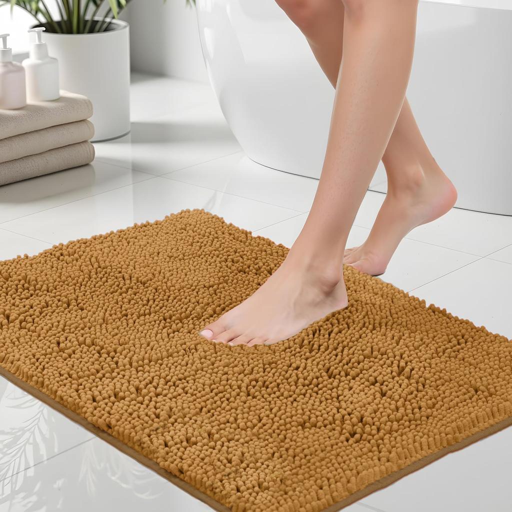 Chenille Bath Mat Soft and Absorbent Bath Rug Non-Slip and Quick Dry Shower Carpet for Home Bathroom-Machine Washable