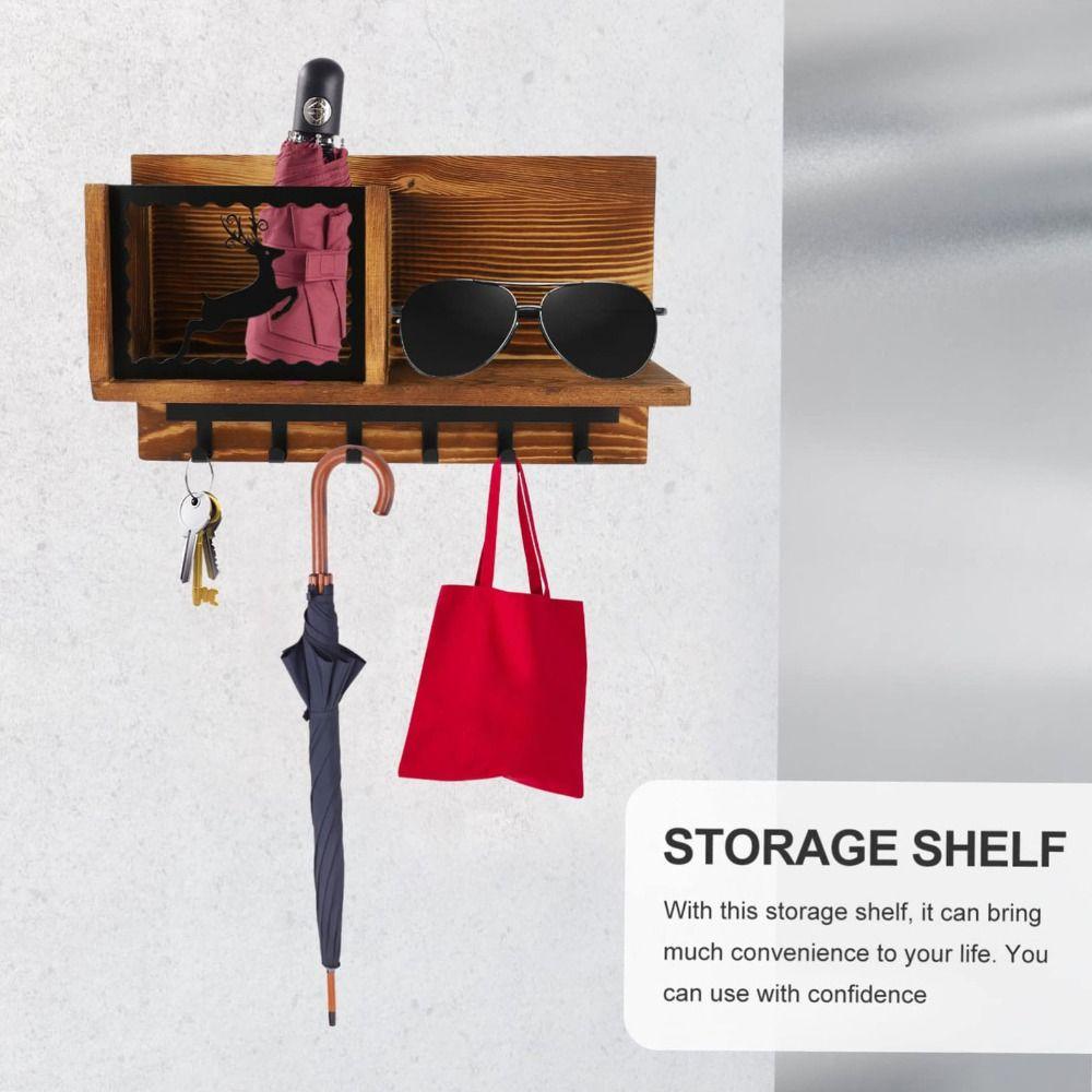 Sundries Organizer Storage Shelf Wooden Wall Hanging Shelf Storage Hook Rack  Entryway