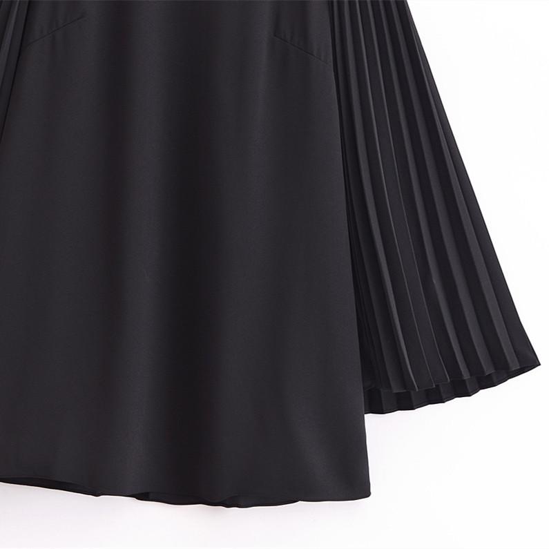 2025 Spring Women's Casual Loose Fit Round Neck Pleated Short Dress