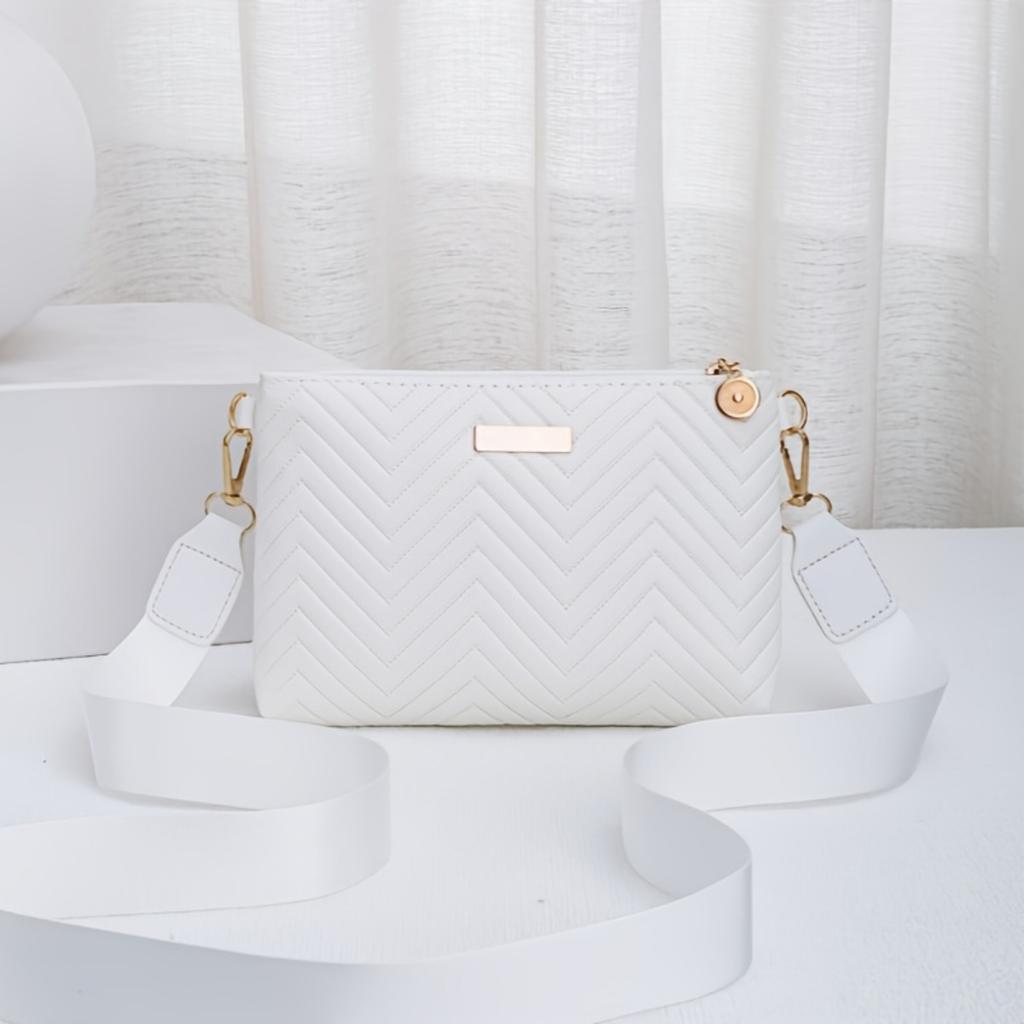 2025 Nová Módní Pruhovaná Kabelka přes Rameno/Crossbody, Vynikající Kovové Doplňky Zapínání na Zip, Multifunkční Cestovní Kvalitní Taška pro Každodenní Použití