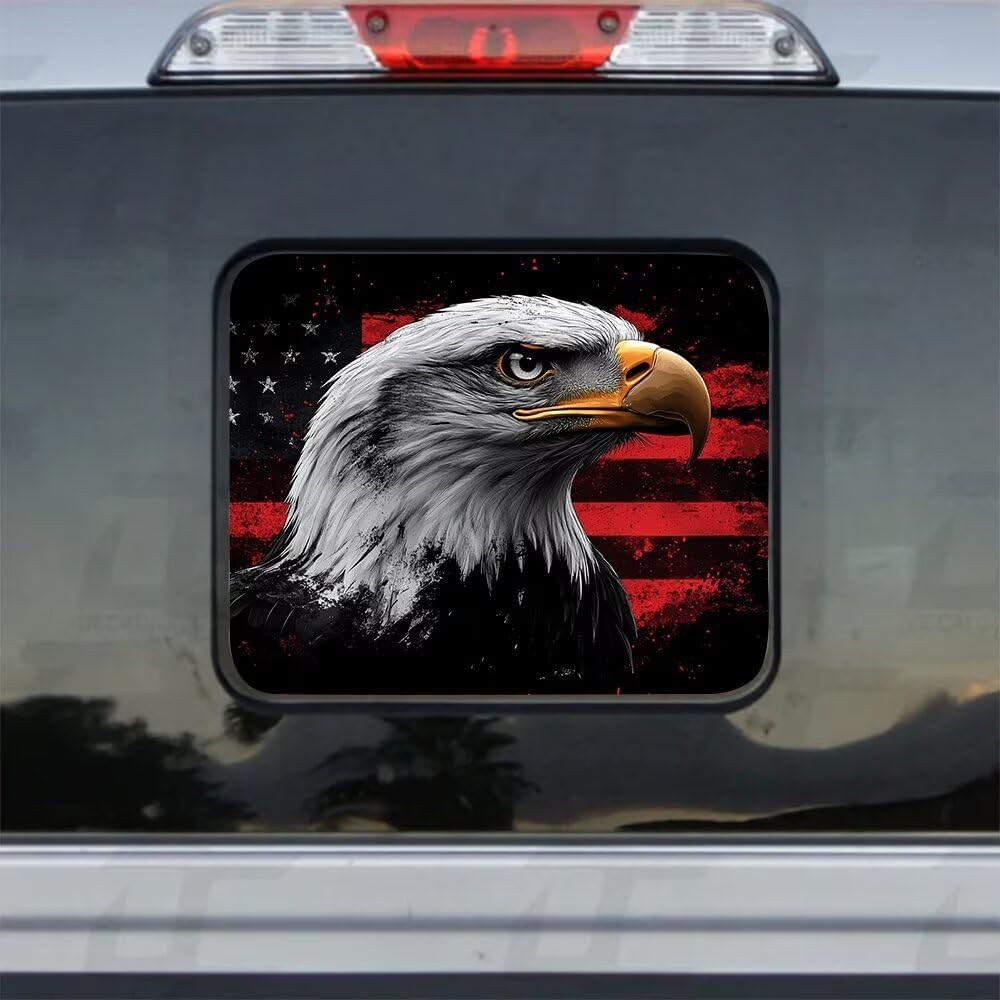 American Eagle Rear Middle Window Decal,Truck Back Center Sliding Window Vinyl Decal,American Flag Perforated Graphics Pickup Sticker,Patriotic Car