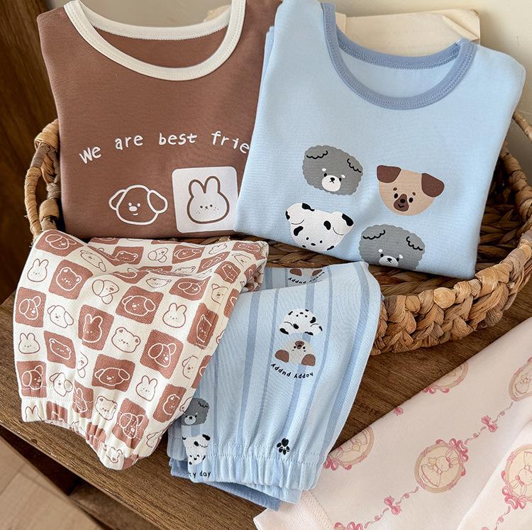 Children's Cozy Velvet Cotton Long Johns and Pajama Set for Autumn and Winter, Seamless and 320G Thickened, Class A Quality.