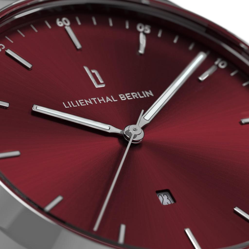 Lilianthal Berlin Srebrny Zegarek z Datownikiem Wyprodukowany w Męski Wyświetlacz, Niemcy, H01-108-B023AS