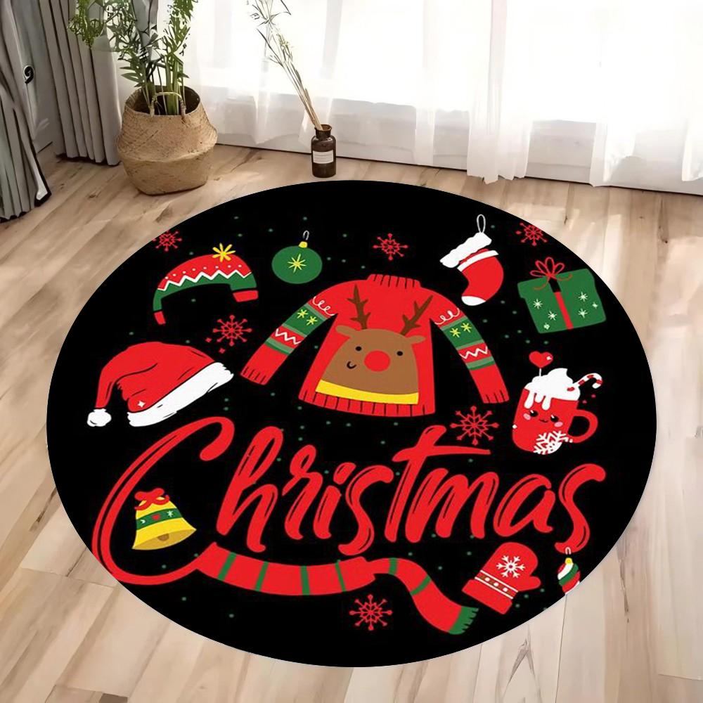 Christmas Santa Claus Main Picture Circular Printed Carpet Suitable for Bedrooms Living Rooms Mat Christmas Furniture Decoration