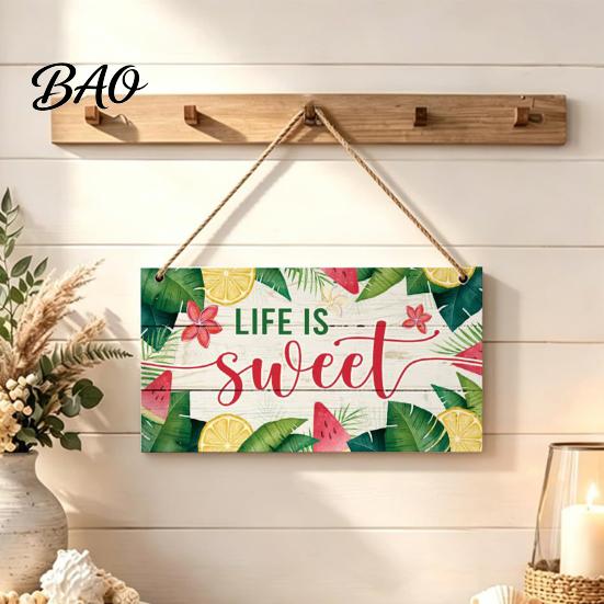 Summer Themed Gifts Wooden Hanging Sign, Beach Theme Welcome Sign Front Door Decor with Rustic Wood Plaque Rope, Colorful Hanger for Seasonal