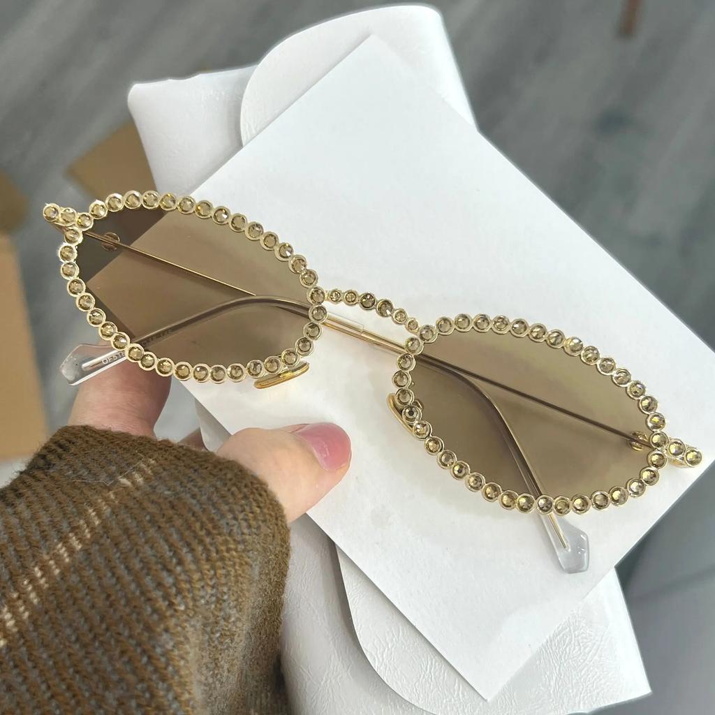 Full Diamond Oval Sunglasses For Women Luxury Fashion Vintage Small Frame Sun Glasses  Kpop Metal Trend Eyewear Party Glasses