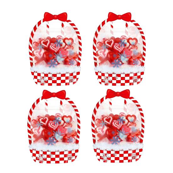 Holiday Treat Bag 2/4/6Pcs Clear Gift for Halloween Christmas, Goodie Candy Bags Packaging with Handle, Resealable Sealed Pouch Party Favors