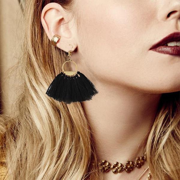 Fan-shaped Tassel Hollow Pendant Earrings