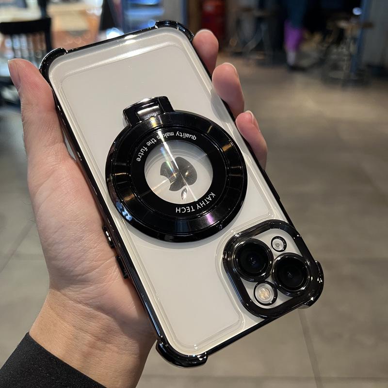 Applicable To IPhone16 Mobile Phone Case Airbag Anti-fall Magnetic Suction Bracket 15Promax Apple 14 Protective Case 13 Electroplating