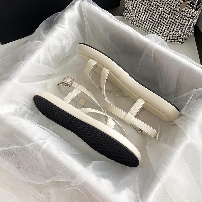 Fashion Mazefeng Women Summer Sandals Beach Sandals Fashion Flats Shoes 2024 New Sandal Non-slip Flat Sandals Buckle Black and White