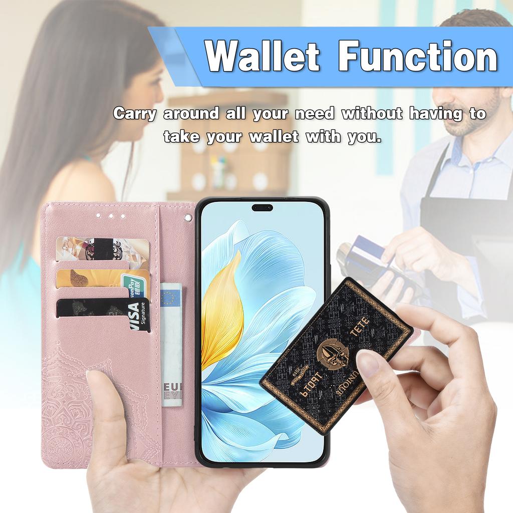 For Honor 200 Lite Case Stand Function Embossed Mandala Pattern PU Leather Phone Cover
