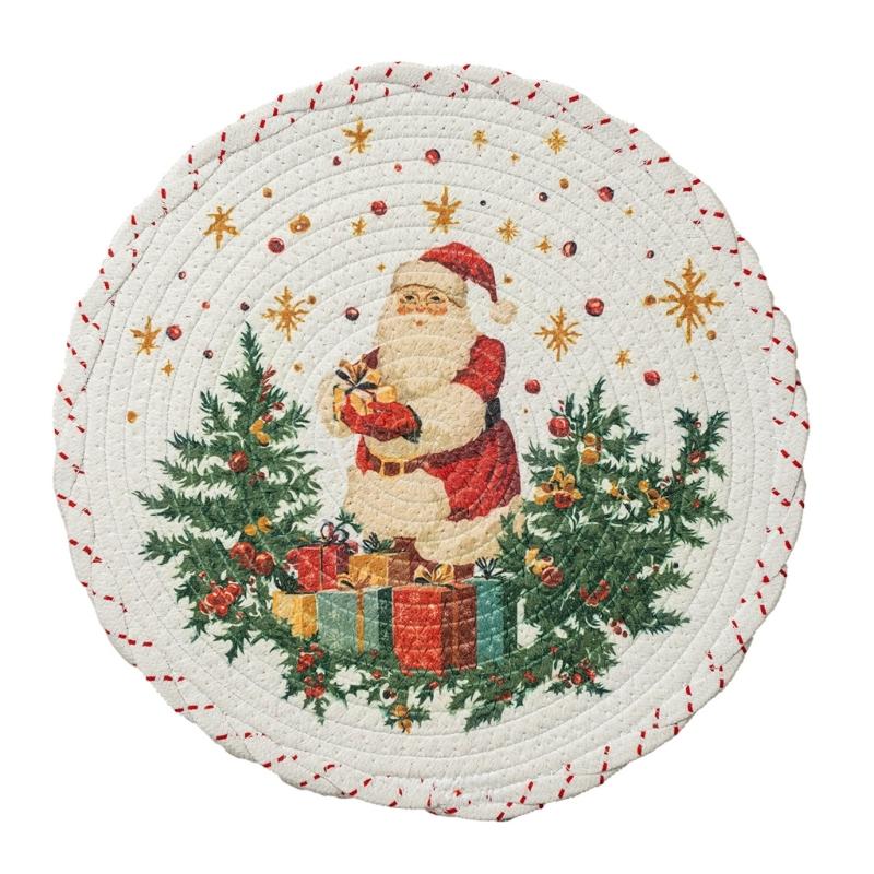 Christmas Snowflake Embroidered Round Table Placemat Heatproof Waterproofs Washable Decorative Dining Accessory