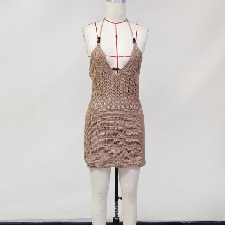 Summer Knitting Beach Dress Backless Tied Up Swimsuit Cover Up Lightweight Fabric For Women’s PoolFashion