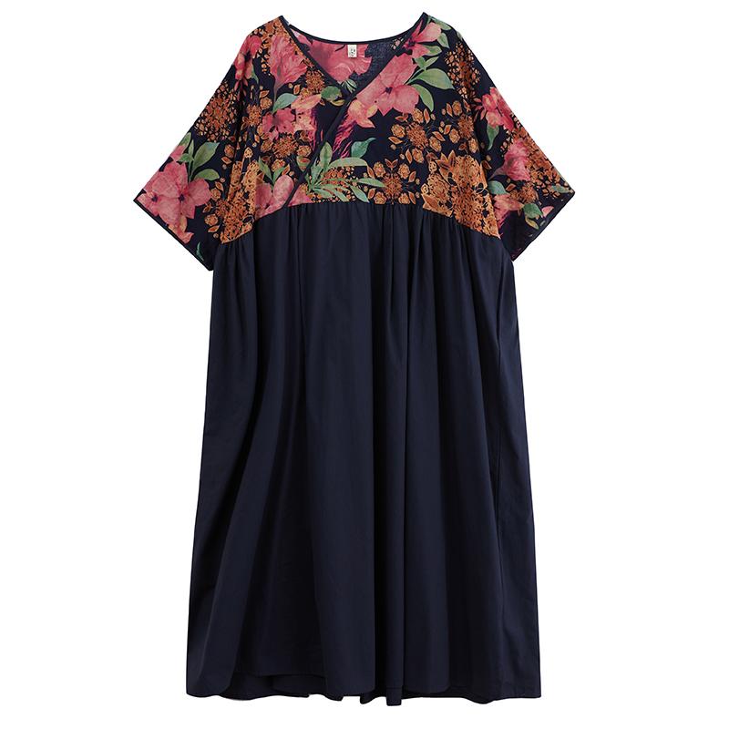 Dimanaf 2025 Talla Grande Verano Mujeres Vestido Básico Estampado Floral Vintage Casual Suelto Empalmado Vestido Largo