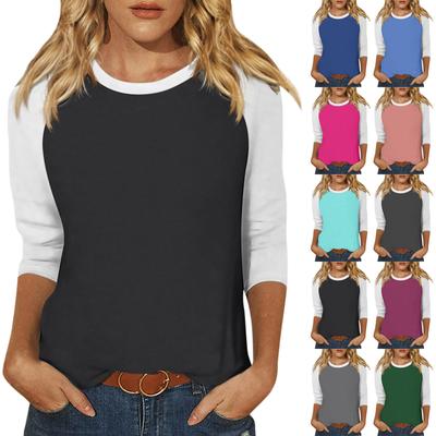 Shirt für Damen, modisch, lässig, Raglan-Ärmel, Rundhalsausschnitt, 3/4-Ärmel, lockeres bedrucktes T-Shirt, Damenoberteil