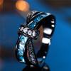 Trendy Cute Female Light Blue Zircon Stone Ring Vintage  Black Gold Color Wedding Jewelry For Women