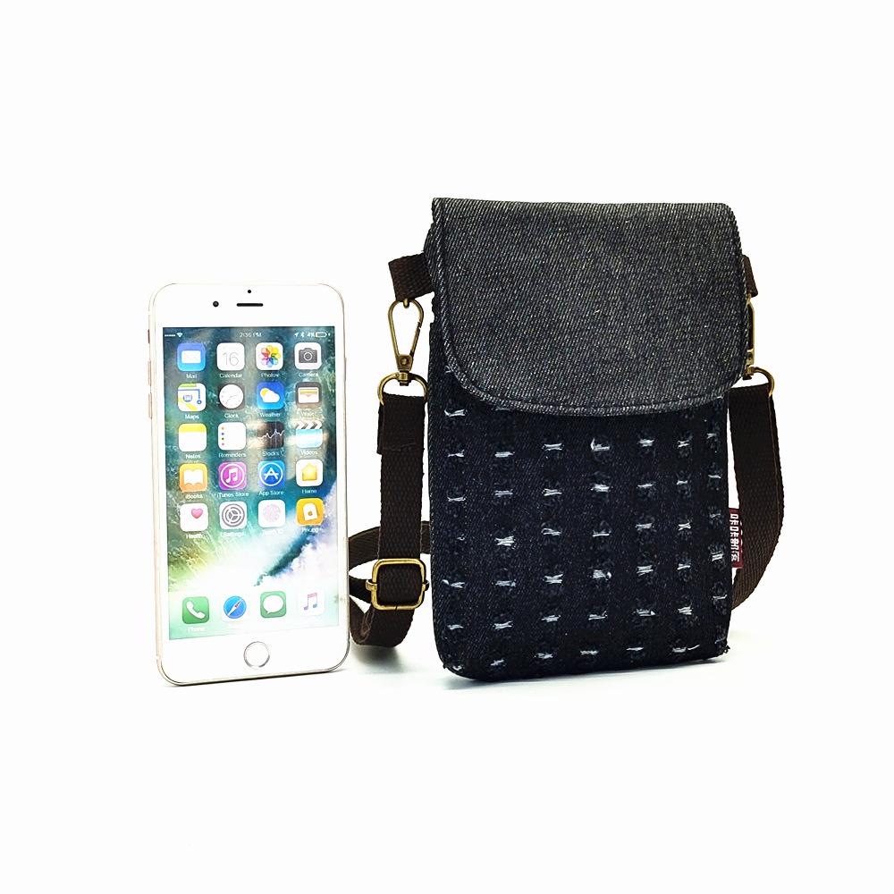 Denim Ripped Crossbody Small Bag - Cloth Art Large Screen Mobile Phone Bag