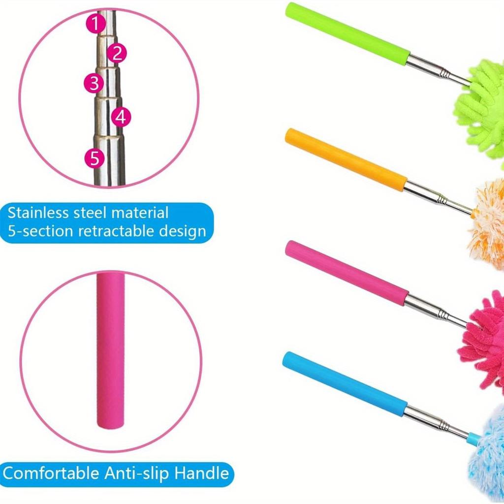 Extendable and Washable Microfibre Feather Duster, Reachable Microfibre Cleaning Tool, Small Dusters for Cleaning