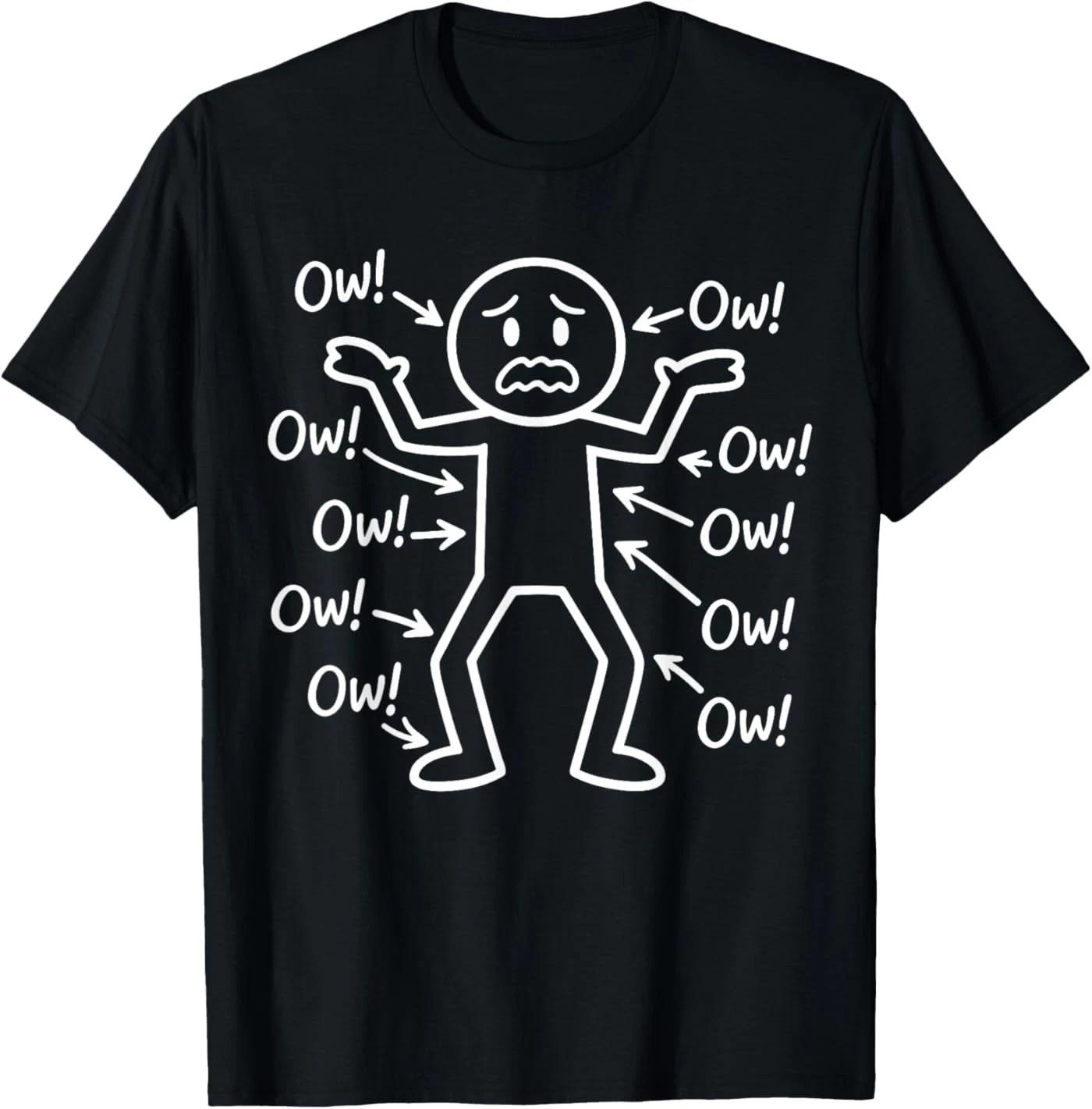 Ow Ow Ow Stick Character Figure Humor Chronic Pain Awareness T-Shirt 2XL