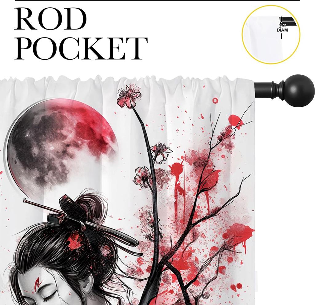 Modern Anime Curtains Boys Girl Bedroom Decor Japanese Cherry Blossom Female Samurai Thermal Insulated Curtain Blackout For Sleeping Area Polyester