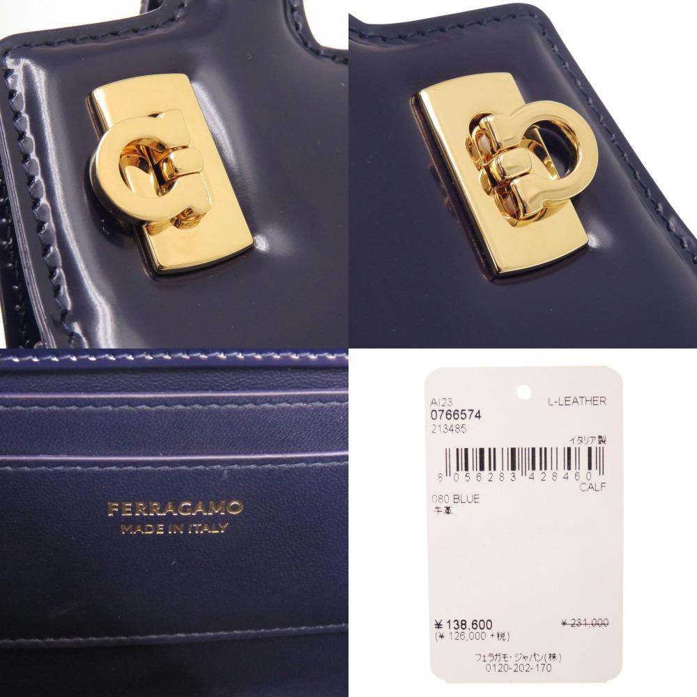 Used AUTHENTIC Salvatore Ferragamo 213485 Gancini Wanda Mini Hand Bag blue Leather