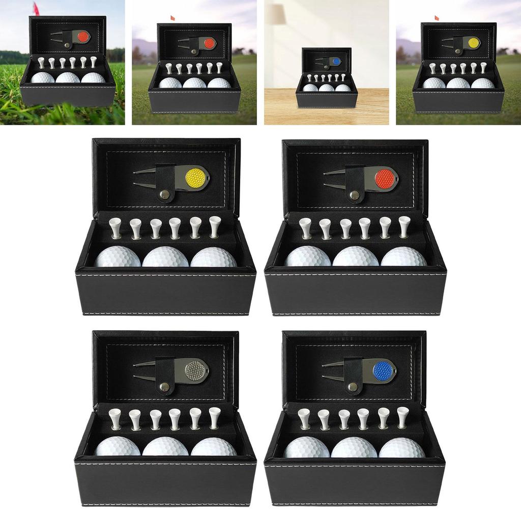 Golf Ball and Tee Gift Set with PU Leather Box Metal Divot Tool Golf Gift for Men for Green Golfers Golf Course Grandpa Dad