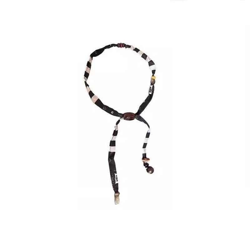 Cashew Nut Silk Scarf Fabric Beaded Necklace for Women - Small-scale Design, Stylish Sweater-style Choker Chain Necklace