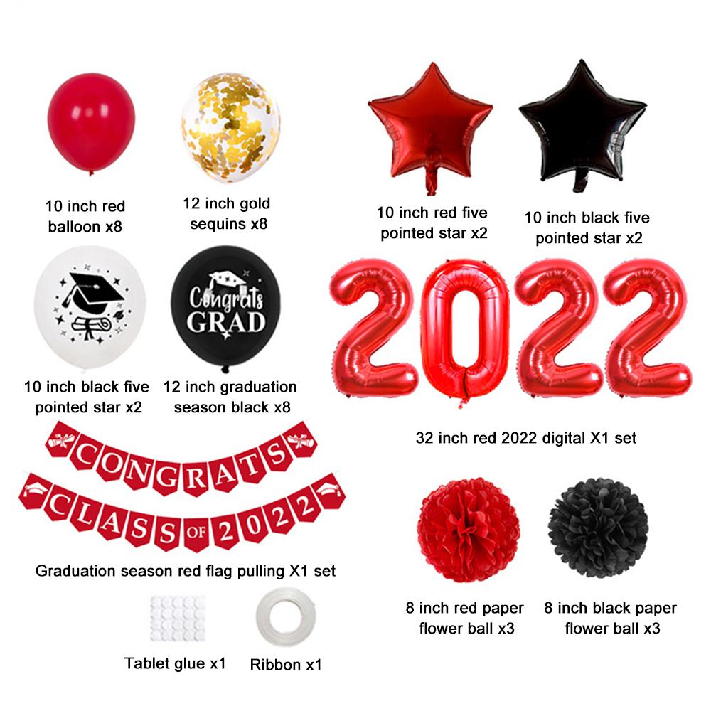 

Поздравляем выпускной класс 2024 года, праздничные атрибуты, тематическое оформление выпускного вечера красный